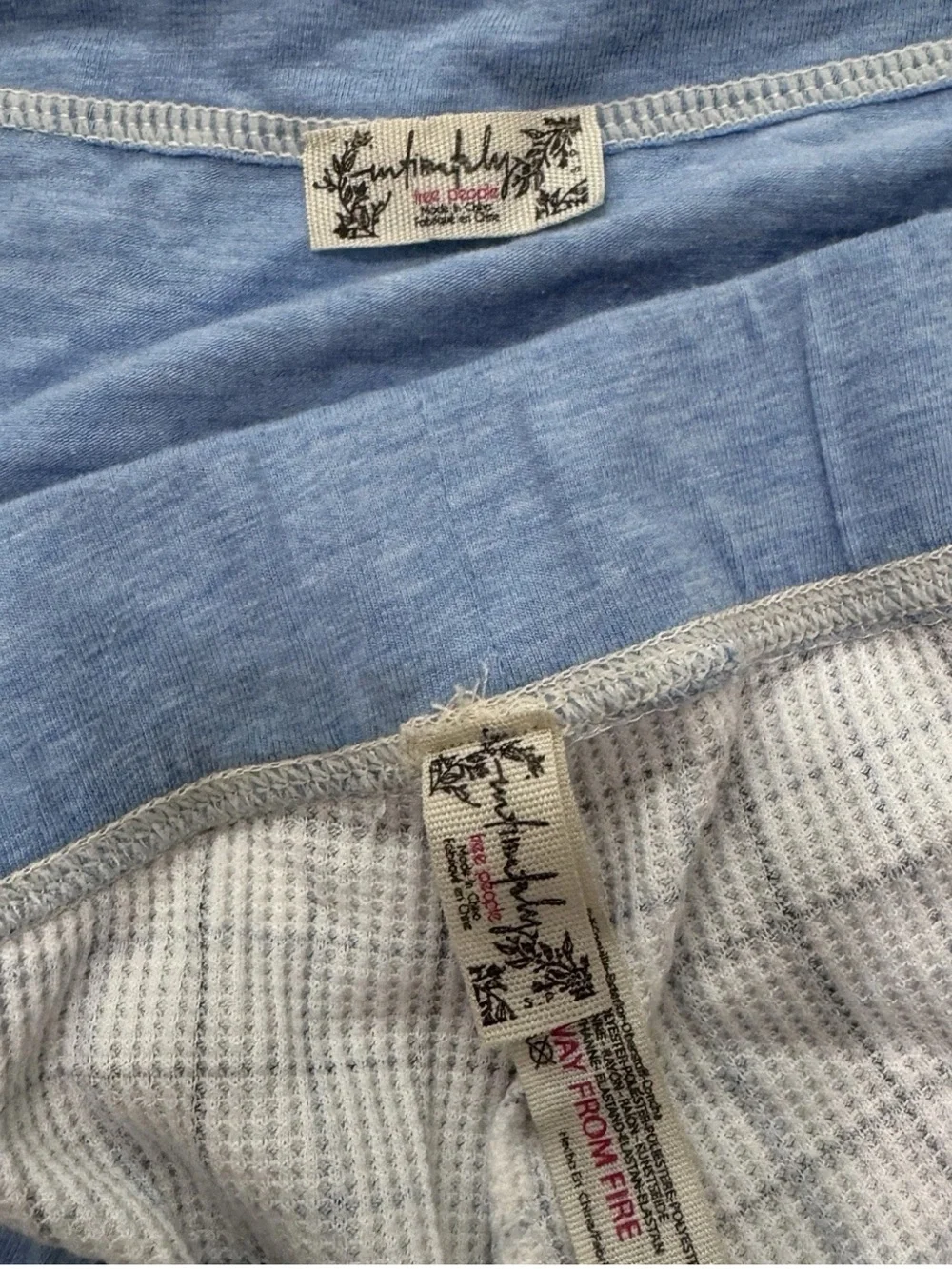 Free People Intimately Small Blue & White Thermal Pajama Set